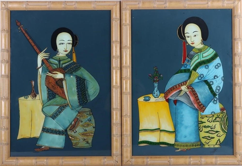 Lot 232434: 19TH C. CHINESE SCHOOL REVESE PAINTING PAIR