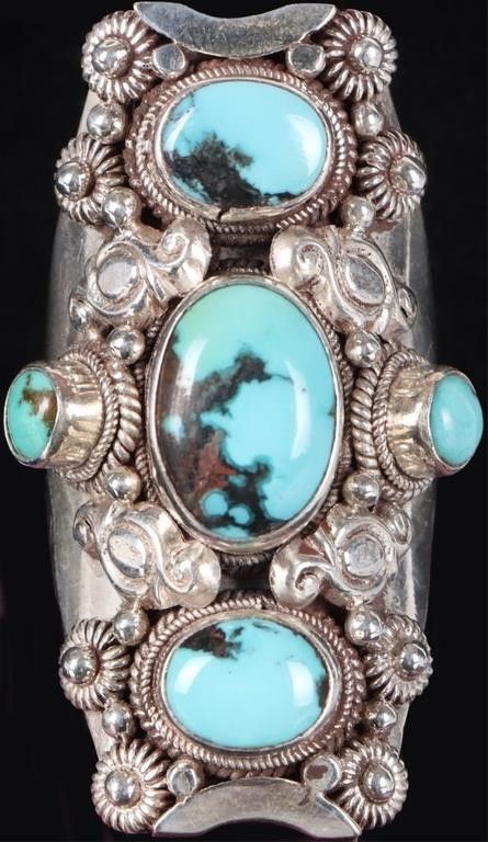 Lot 233003: HIGH QUALITY TURQUOISE SW STYLE 925 MENS RING