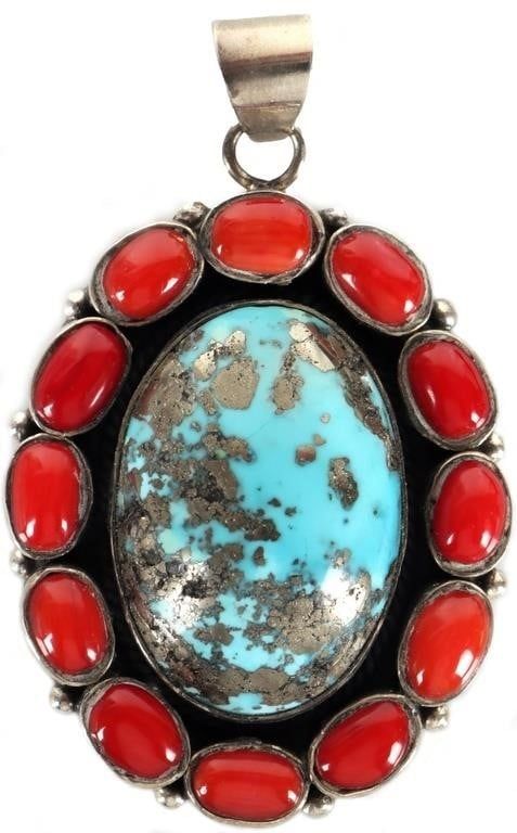 Lot 233022: SW STYLE 925 LADIES TURQUOISE & JASPER PENDANT