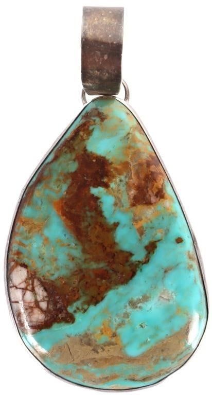 Lot 233023: SIGNED ADAM FIERRO TEARDROP TURQUOISE PENDANT