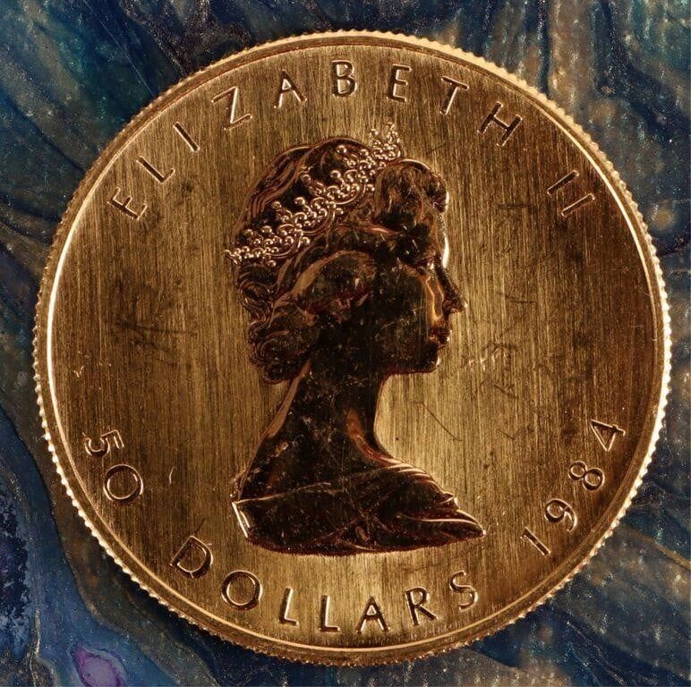 Lot 233037: FINE GOLD 1 OZT 1984 $50 CANADIAN MAPLE LEAF MS
