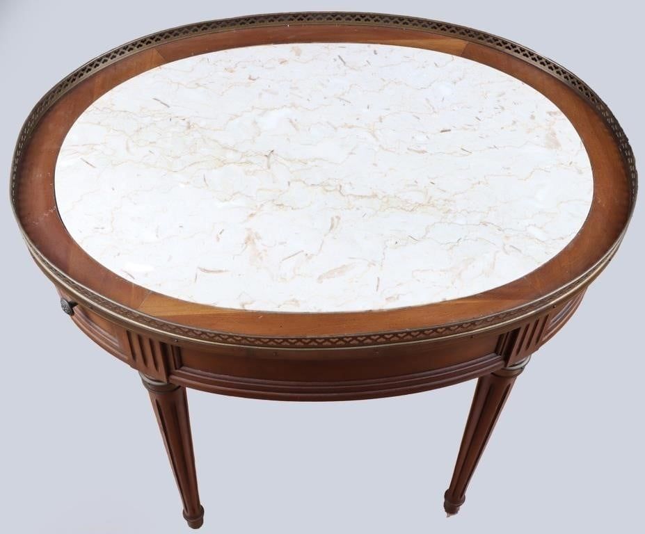 Lot 233046: ANTIQUE WOOD MARBLE TOP TABLE W/ DRAWERS