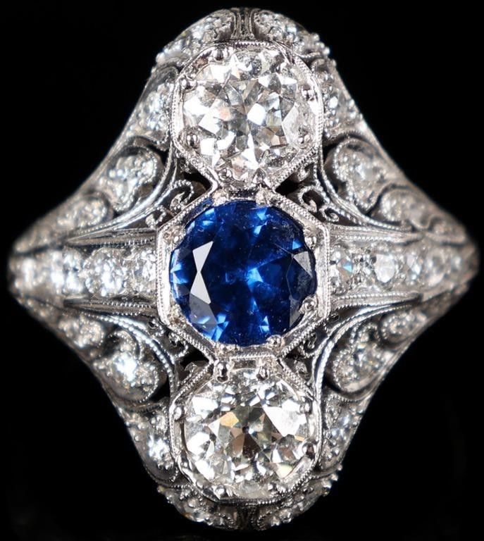 Lot 233055: 1.68CTW NATURAL DIA & SPINEL PLAT. ART DECO RING