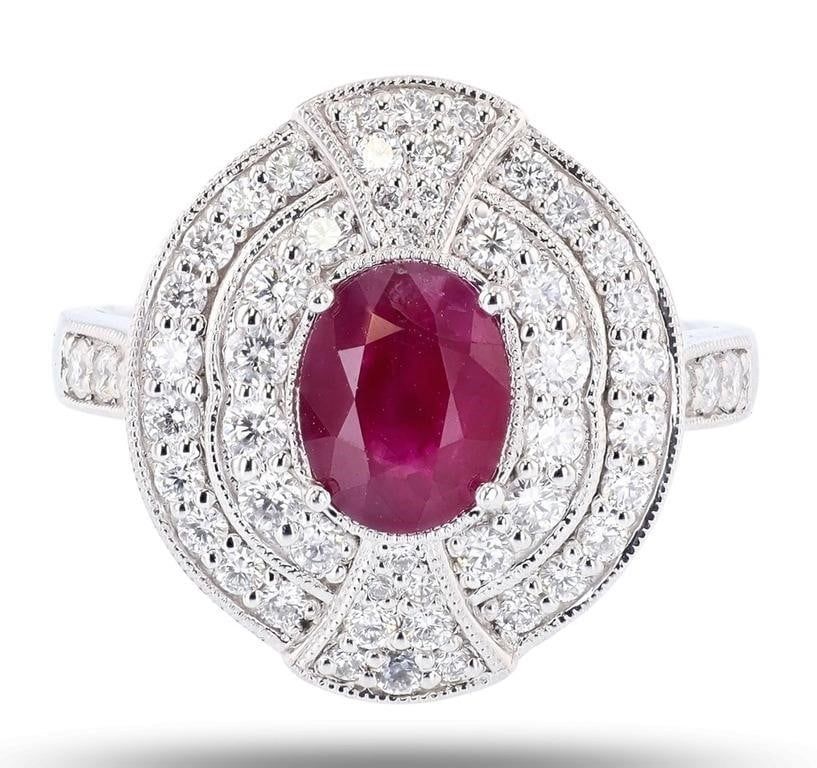 Lot 233056: 1.28CT BURMESE RUBY PLATINUM LADIES RING W DIA GIA