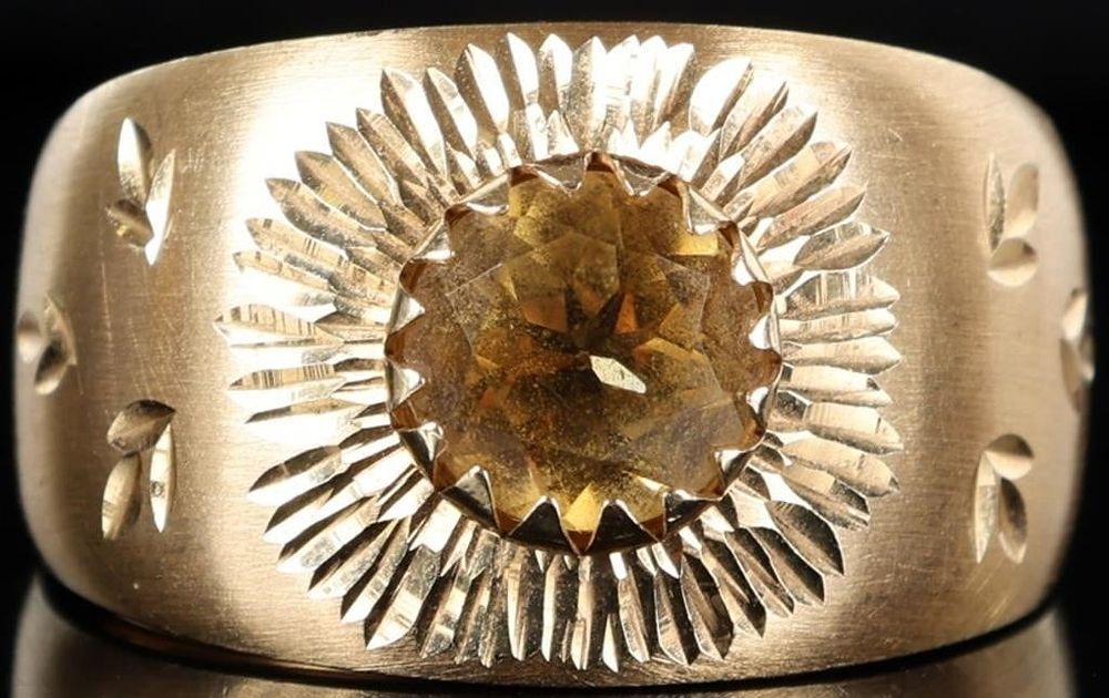 Lot 233071: 14K YELLOW GOLD CITRINE FLORAL CARVED LADIES RING