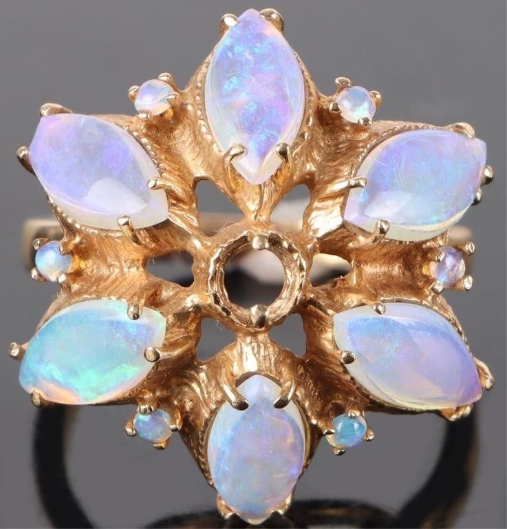 Lot 233098: 14K YELLOW GOLD OPAL FLOWER DESIGN LADIES RING