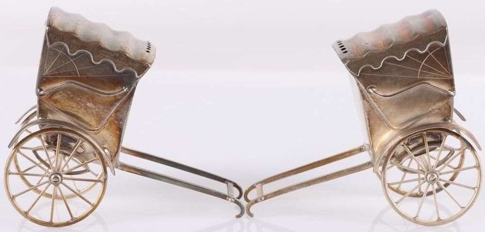 Lot 233120: ANTIQUE 950 STERLING SILVER RICKSHAW SHAKERS