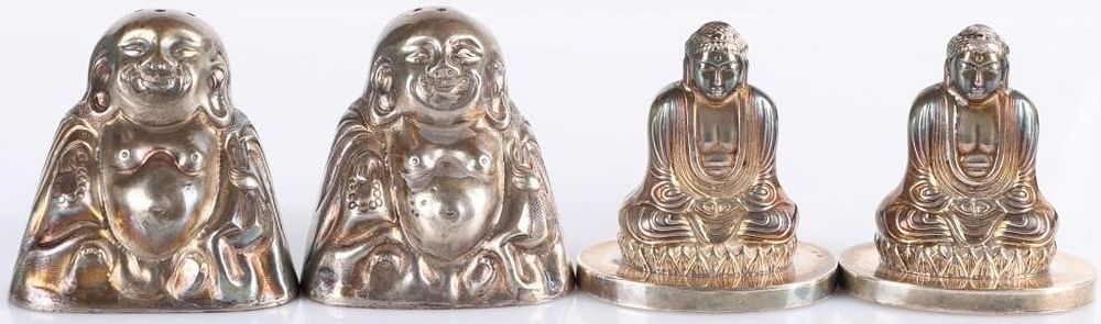 Lot 233134: ANTIQUE 950 STERLING SILVER BUDDHA SHAKERS (2)