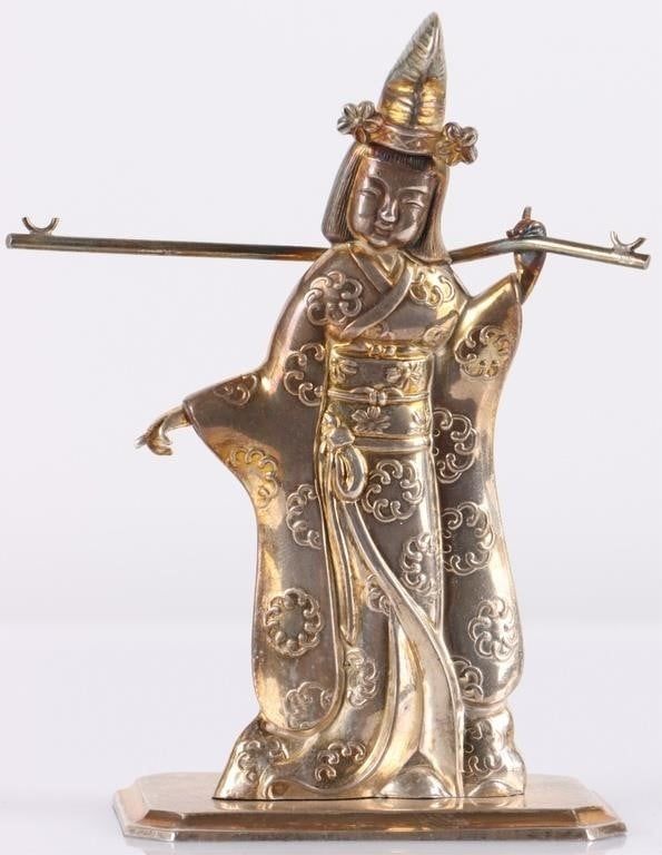 Lot 233138: ANTIQUE 950 SILVER JAPANESE WOMAN W BUCKETS SHAKER