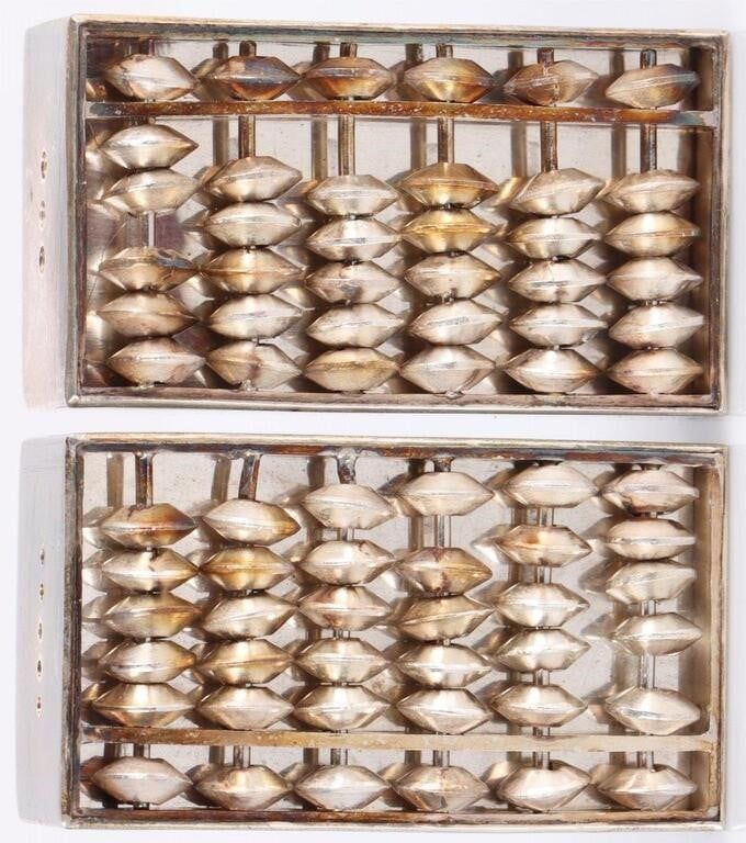 Lot 233140: ANTIQUE STERLING SILVER ABACUS SALT/PEPPER SHAKERS