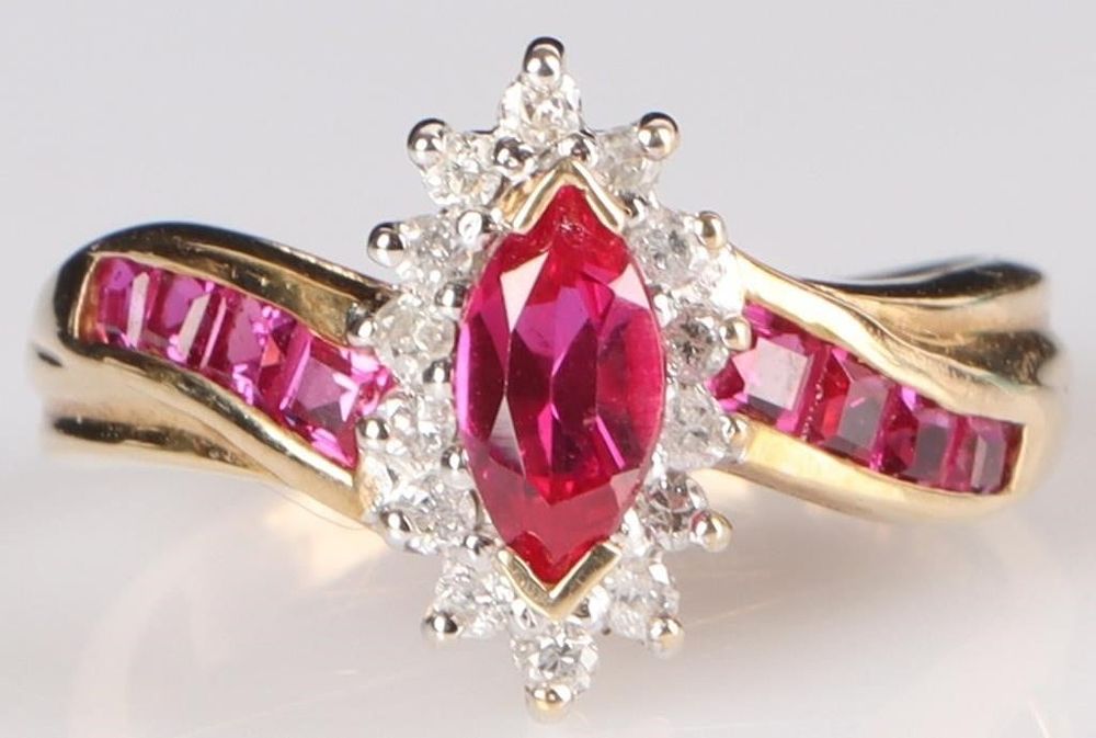 Lot 233150: 10K YELLOW GOLD PINK RUBY DIAMOND LADIES RING