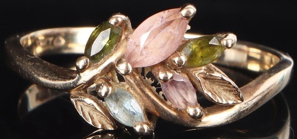 Lot 233170: 10K YELLOW GOLD LADIES RING PINK SAPPH TOPAZ SPINL