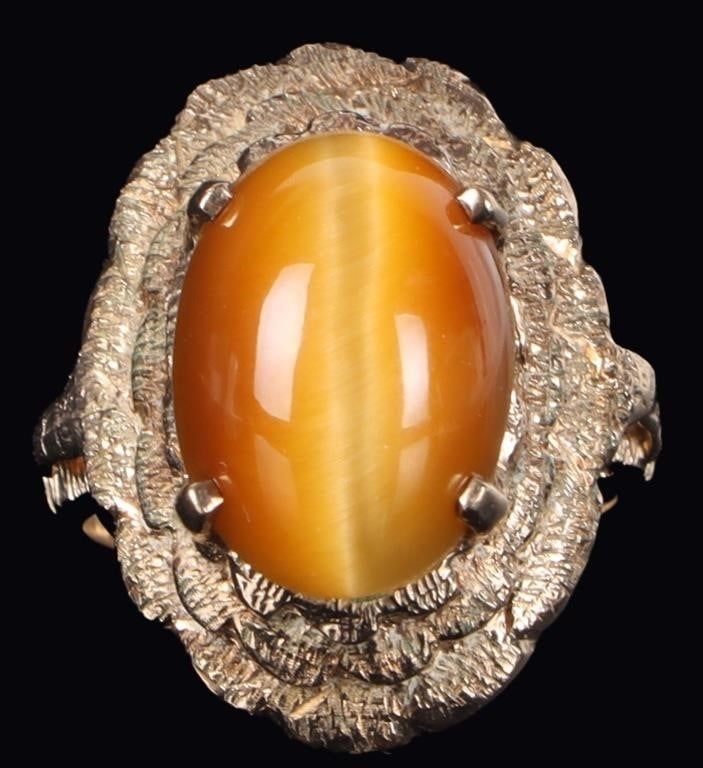 Lot 233174: 10K YELLOW GOLD TIGERS EYE LADIES RING