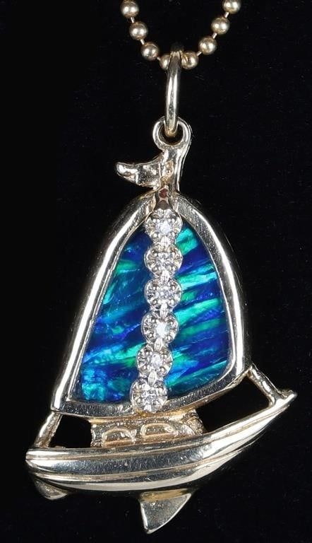 Lot 233185: 14K YELLOW GOLD DIAMOND BOULDER OPAL NECKLACE