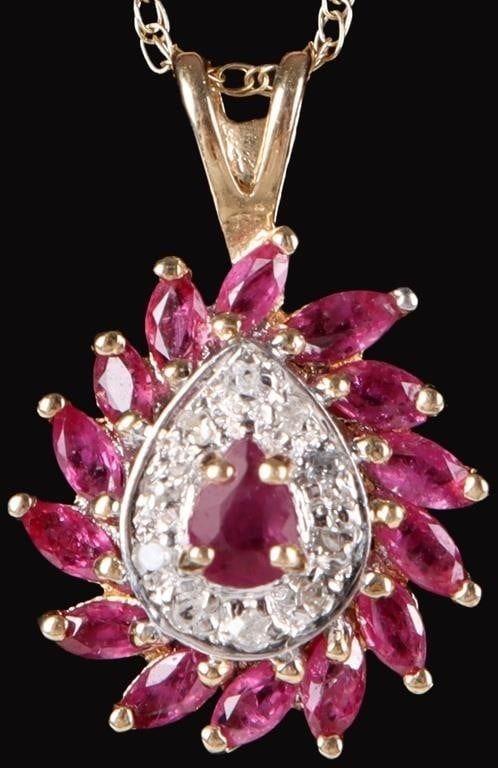 Lot 233188: 10K YELLOW/WHITE GOLD LADIES NECKLACE W RUBY DIAS