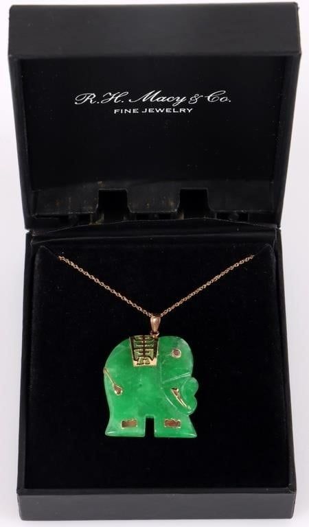 Lot 233190: 14K YELLOW GOLD LADIES NECKLACE W/ JADE ELEPHANT