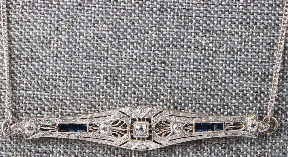 Lot 233192: 14K GOLD & 0.925 SILVER DIAMOND SAPPHIRE NECKLACE