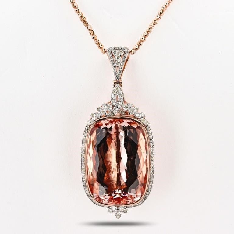 Lot 233193: 82.7CT MORGANITE BERYL14K GOLD PENDANT NECKLACE