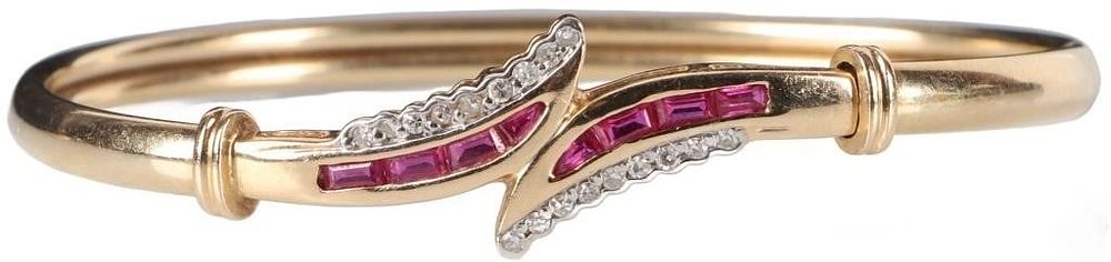 Lot 233194: 14K YELLOW GOLD RUBY DIAMOND LADIES BANGLE