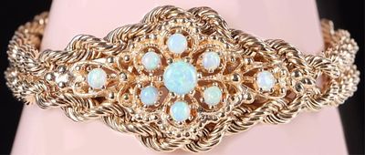 14K YELLOW GOLD OPAL CLUSTER DOUBLE ROPE BRACELET. 14K yellow gold opal cluster double rope 