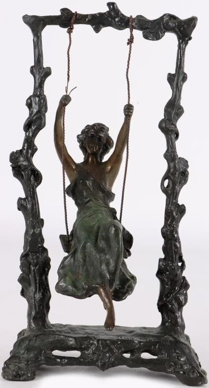 Lot 233211: AUGUSTE MOREAU GIRL ON SWING BRONZE SCULPTURE