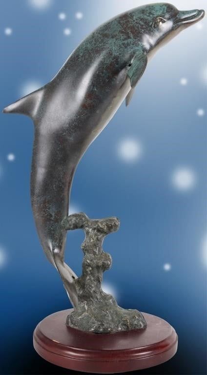 Lot 233212: MAGICAL MOTION DOLPHIN BRONZE SCULPTURE J. WYATT