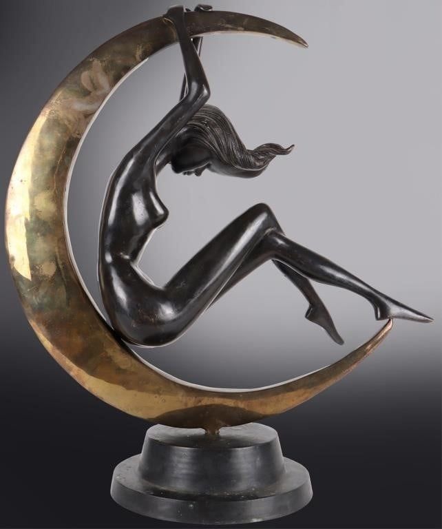 Lot 233216: ART DECO BRONZE LUNAR GODDESS SCULPTURE