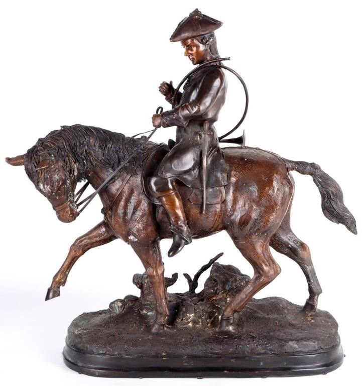 Lot 233218: EDWARD BERGE SOLDIER ON HORSEBACK BRONZE STATUE