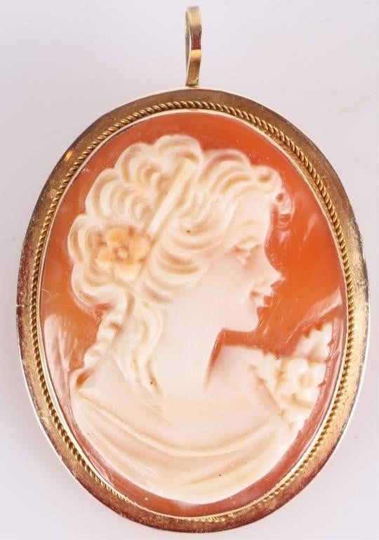 Lot 233252: VINTAGE 14K YELLOW GOLD LADIES CAMEO PENDANT/ BROC