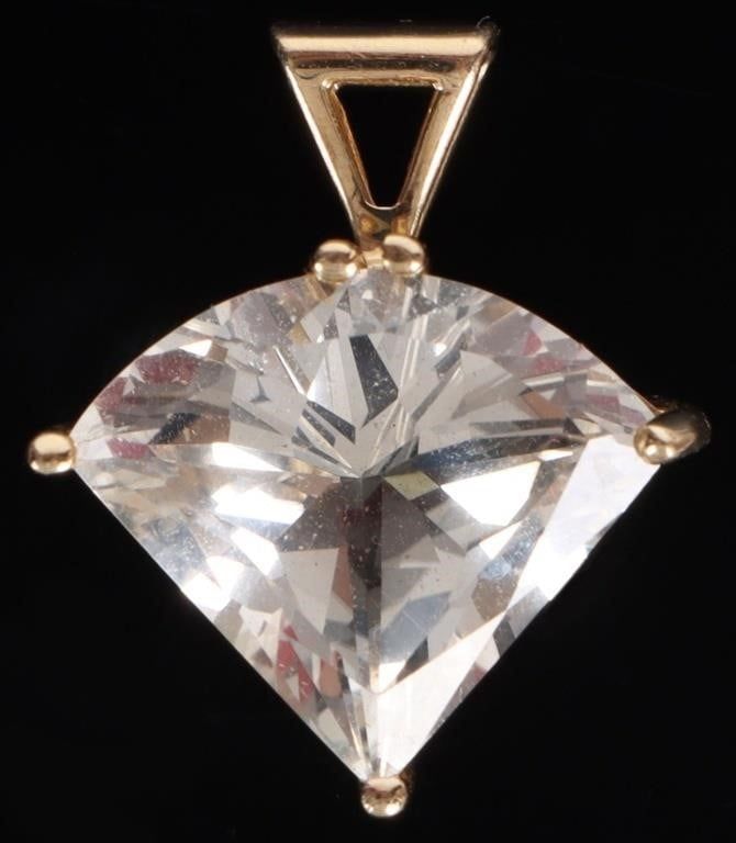 Lot 233263: 14K YELLOW GOLD PENDANT W/ LARGE FAN-CUT TOPAZ