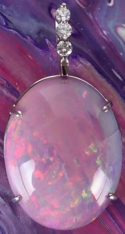 Lot 233269: 14K WHITE GOLD LADIES PENDANT W/ GIANT PINK OPAL