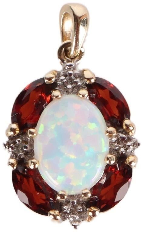 Lot 233272: 10K YELLOW GOLD LADIES PENDANT W/ OPAL GARNET DIAS