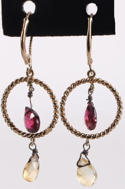Lot 233287: 14K YELLOW GOLD LADIES EARRINGS W GARNET & CITRINE