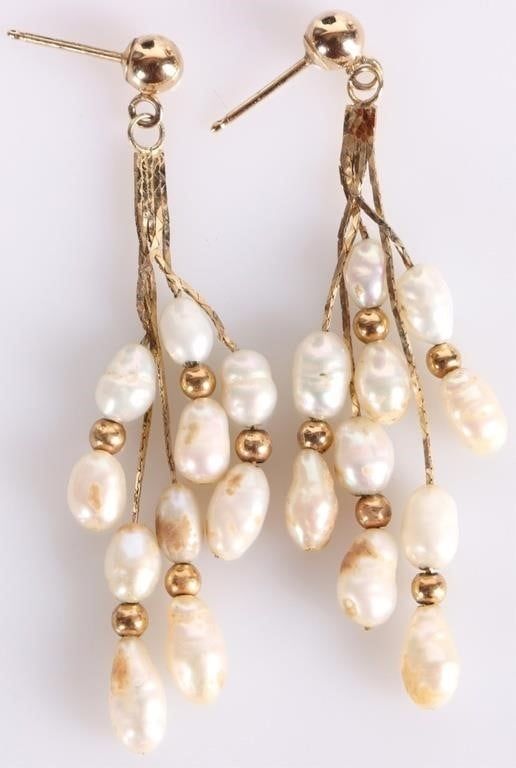 Lot 233291: 14K YELLOW GOLD DANGLE EARRINGS W/ BAROQUE PEARLS