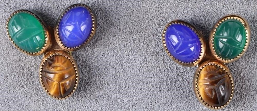 Lot 233295: 14K YELLOW GOLD LADIES EARRINGS W/ TIGERS EYE ETC