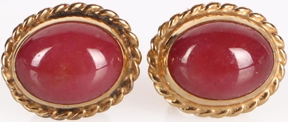 Lot 233297: 14K CABOCHON RASBERRY PINK GLASS STUD EARRINGS