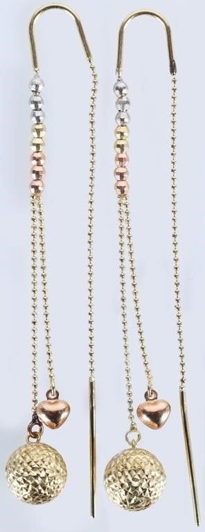 Lot 233298: 14K YELLOW GOLD LADIES DANGLE EARRINGS W/ BAUBLES
