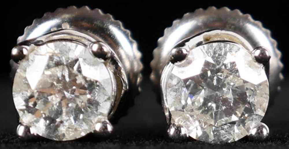 Lot 233301: 14K WHITE GOLD LADIES STUD EARRINGS W/ DIAMONDS