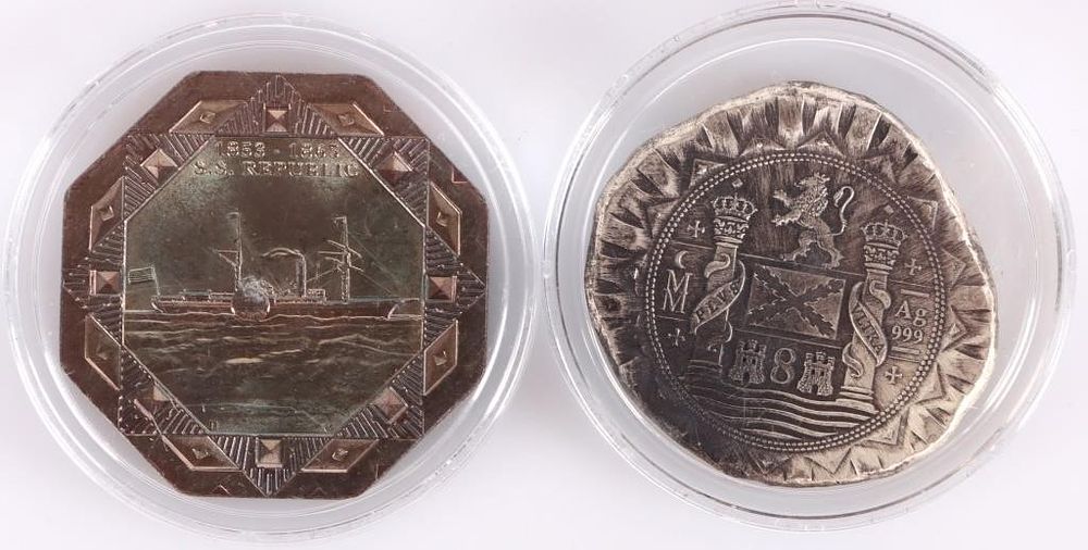 Lot 233322: FINE SILVER SHIPWRECK COIN D. CARR RESTRIKES - (2)