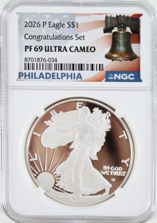 Lot 233325: 2026 SILVER PEACE DOLLAR PF69 ULTRA CAMEO CONGRATS