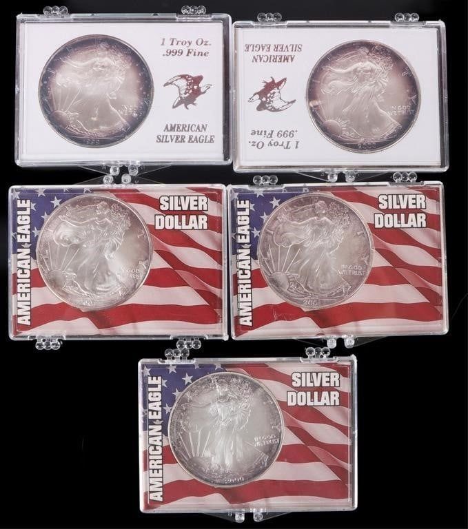 Lot 233326: ASSORTED FINE SILVER AMERICAN EAGLES RT - (5)