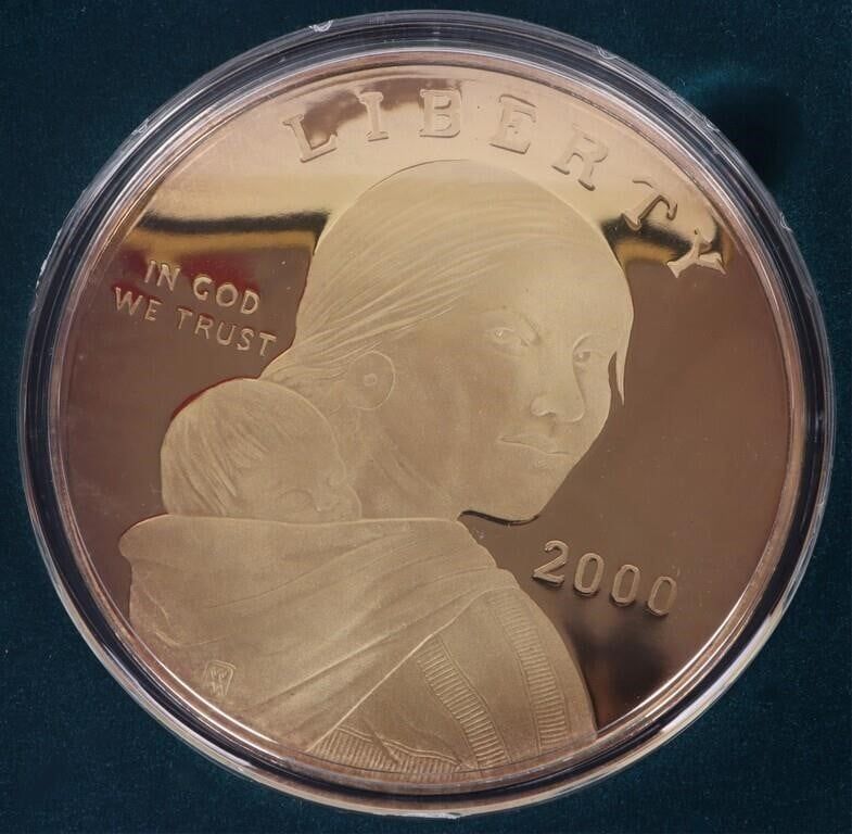 Lot 233328: 2000 SACAGAWEA 4 OZ FINE SILVER 24K LAYERED ROUND