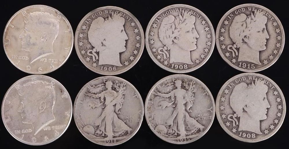 Lot 233346: 90% SILVER ASSORTED U.S. HALF DOLLARS - (9)