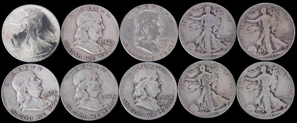 Lot 233349: ASSORTED 90% SILVER U.S. HALF DOLLARS - (10)