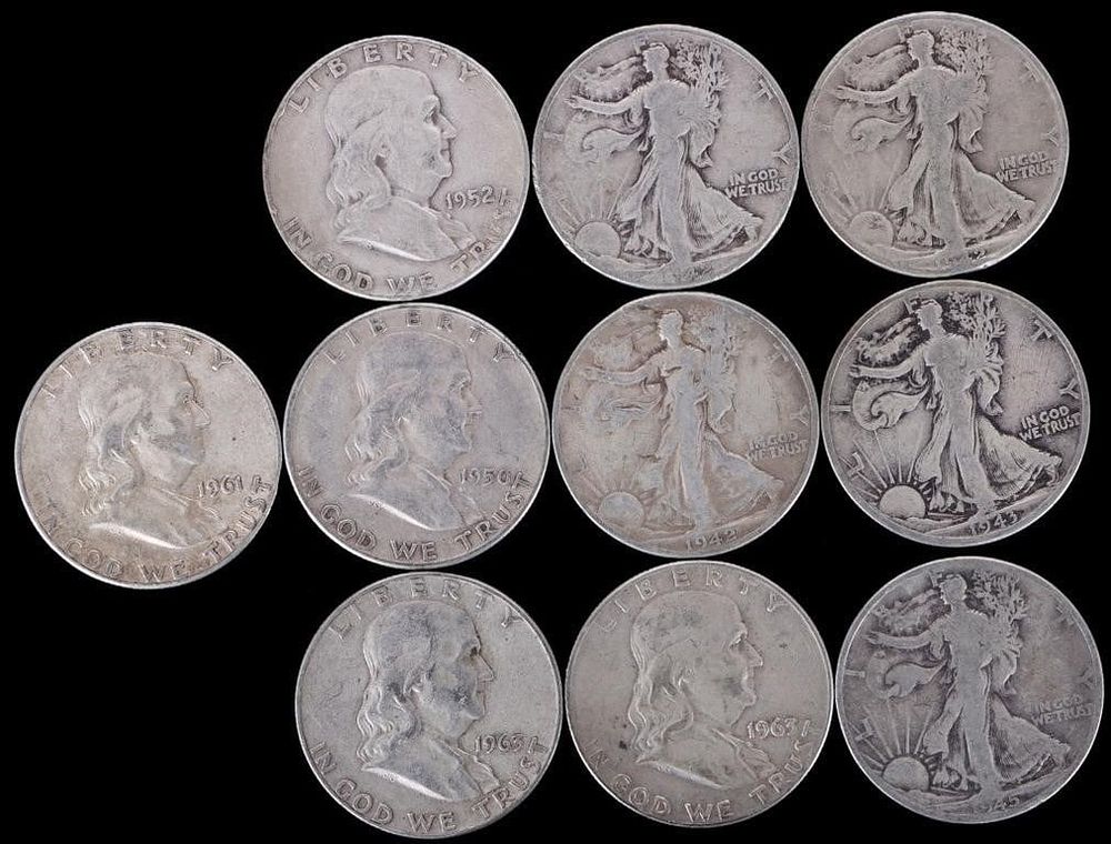 Lot 233350: ASSORTED 90% SILVER U.S. HALF DOLLARS - (10)