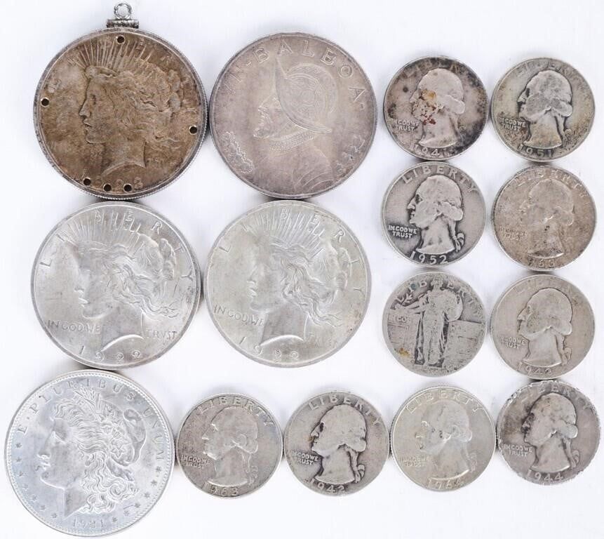 Lot 233353: 90% SILVER U.S./ PANAMA VINTAGE COINAGE - (15)
