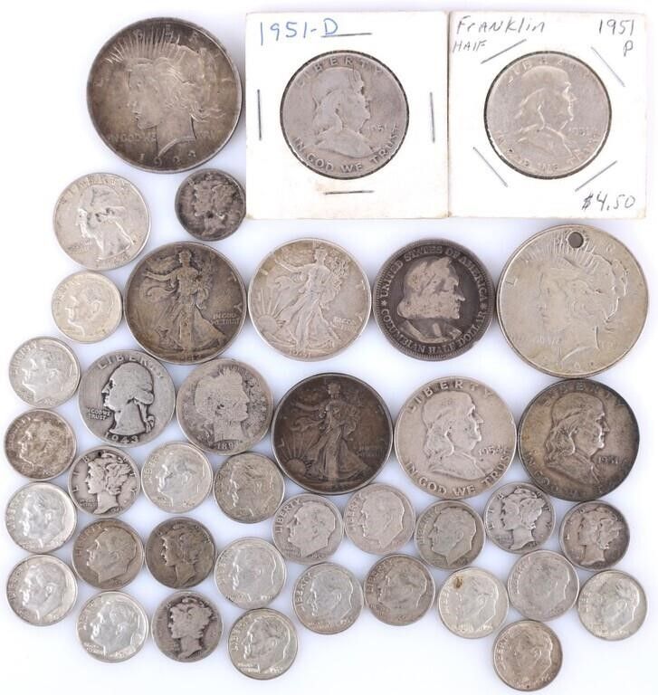 Lot 233354: ASSORTED 90% SILVER U.S. COINAGE - (39)