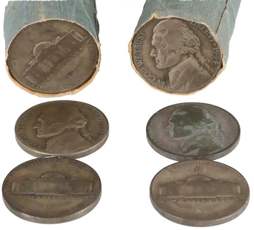 Lot 233361: 35% SILVER WARTIME JEFFERSON NICKEL ROLL OF 40-(2)