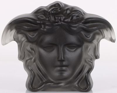 VERSACE ROSENTHAL BLACK MEDUSA GLASS PAPERWEIGHT. Versace Rosenthal black Medusa blown-glass 