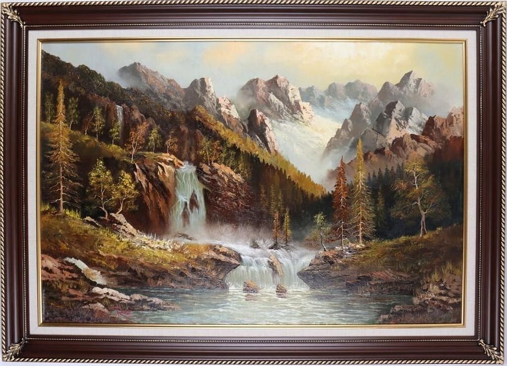 Lot 233401: AFTER BOB ROSS ORIGINAL MOUNTAIN LANDSCAPE OIL